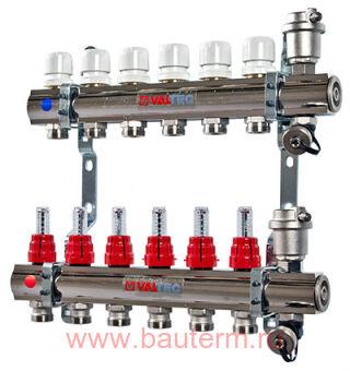 Коллекторная группа со встр. расх. в сборе, 1"х10 вых. Евроконус 3/4" VALTEC