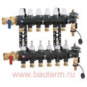 Коллектор в cборе 1" с т/р вентил. и расходом. 7х3/4", Caleffi, технополимер